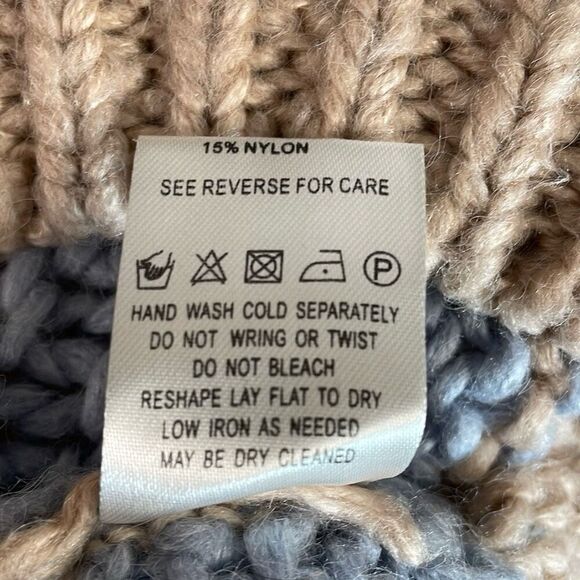 MIRACLE STRIPED ROUND NECK BUBBLE SLEEVE OVERSIZED CABLE KNIT SWEATER SZ M/L - Picture 9 of 9